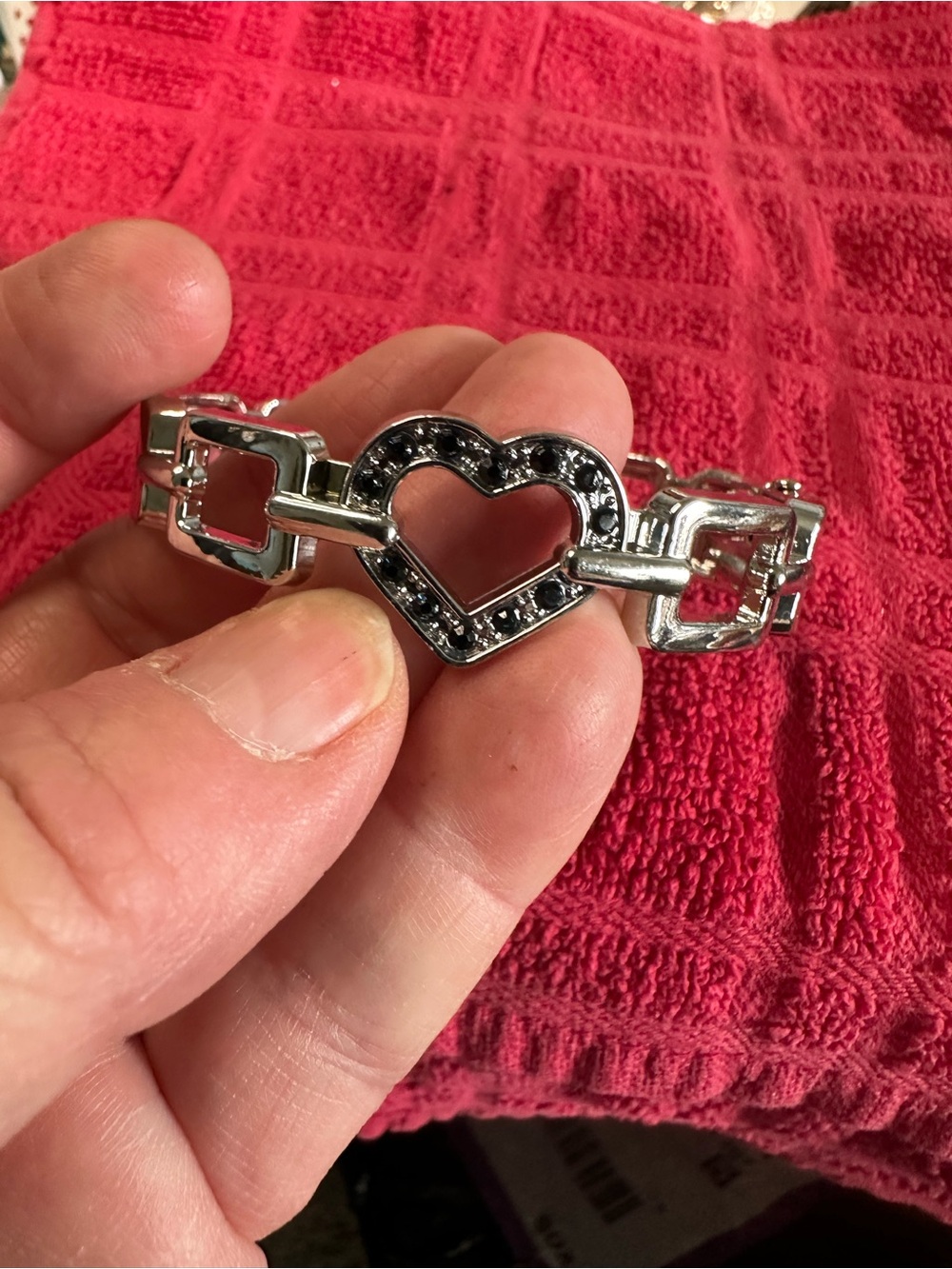 Unlisted Silver Heart Link Bracelet with Black Accents